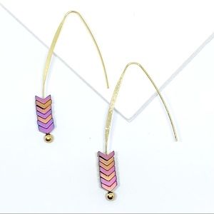 Gold Plated Pink Titanium Chevron Gemstone Drop Earrings